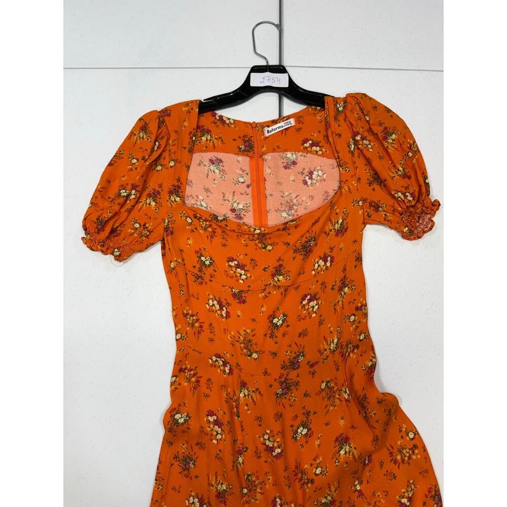 Reformation Lacey Orange floral midi  Dress Size 4 - Picture 3 of 8